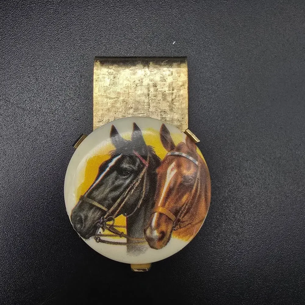 Vintage Equestrian Horse Themed Money Clip Gold Tone #4